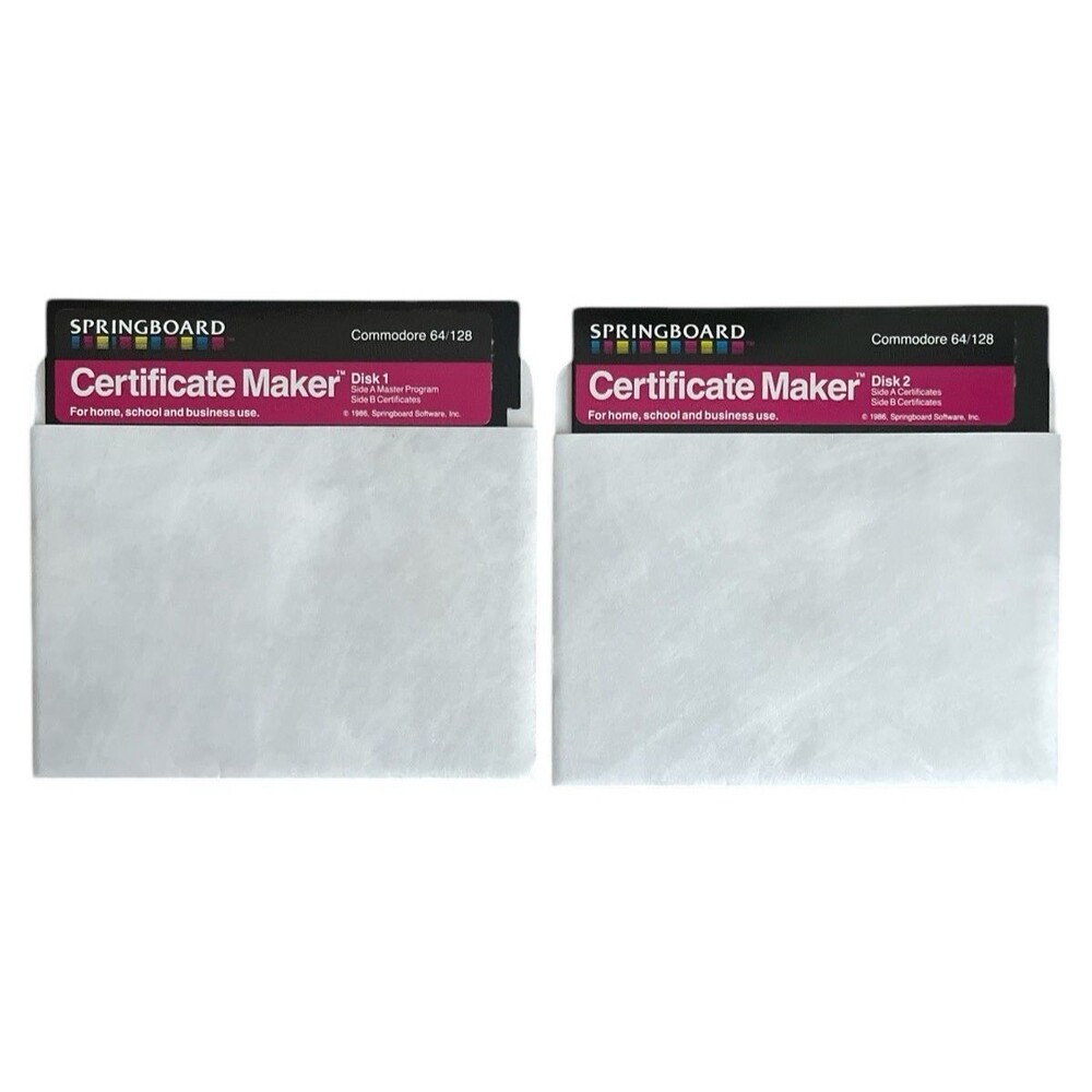 Vintage Springboard Certificate Maker Software Commodore 64/128 1986 Disks 5.25